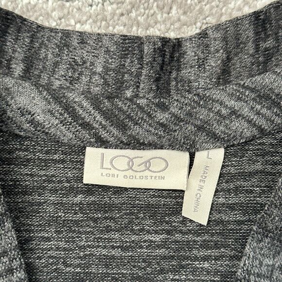 LOGO Lori Goldstein Sweater Women L Gray Black Pockets Faux Suede Sleeves Jacket - Picture 6 of 10
